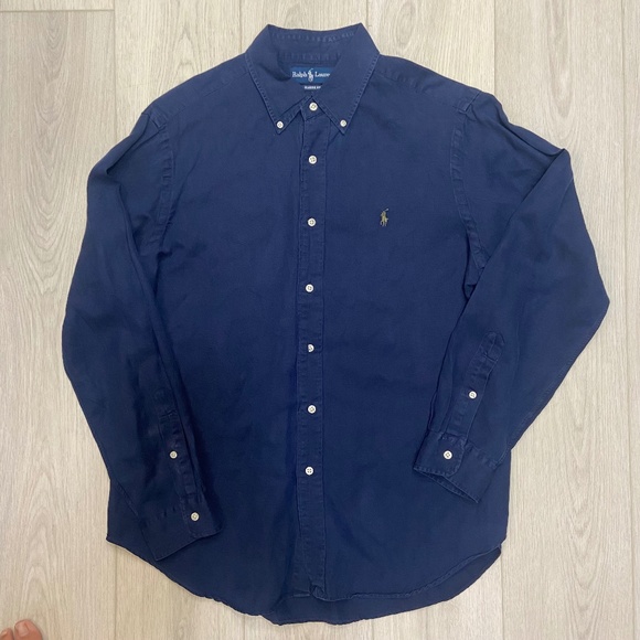 Polo Ralph Lauren Polo Shirt Men's Large Silk Linen Classic Fit Blue Button-Up - Picture 1 of 9